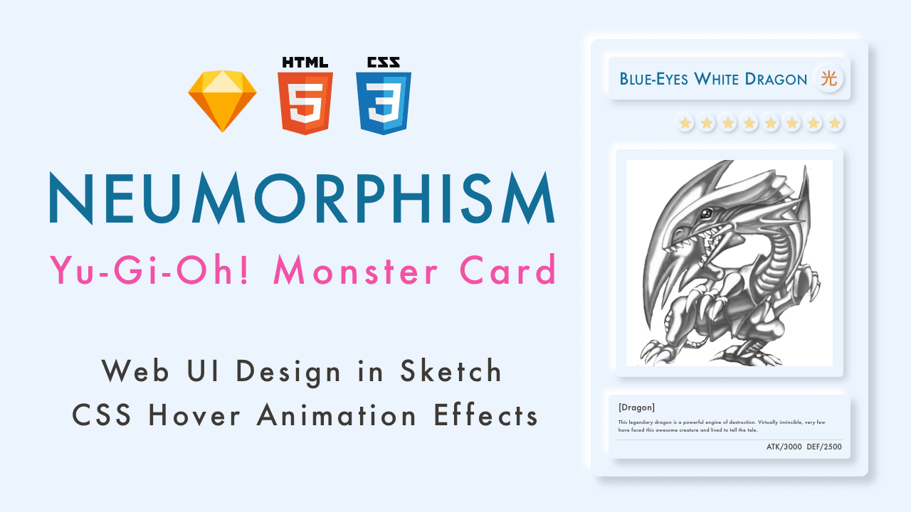 Neumorphism Yu-Gi-Oh! Card | CSS Hover Animation Effects | Web UI Design in Sketch